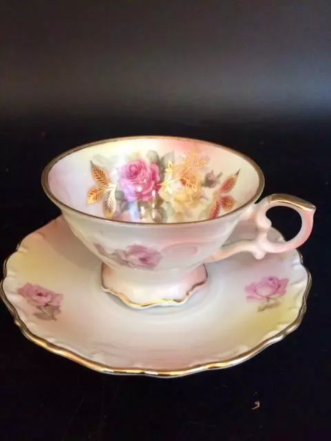 Schumann Arzberg Germany Cup&Saucer Golden Crown E&R sunset rose