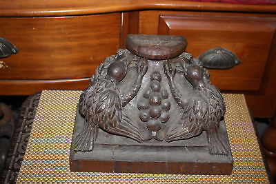 Antique 1800's Victorian Wood Carving Birds Eating Grapes Furniture Wall Shelf