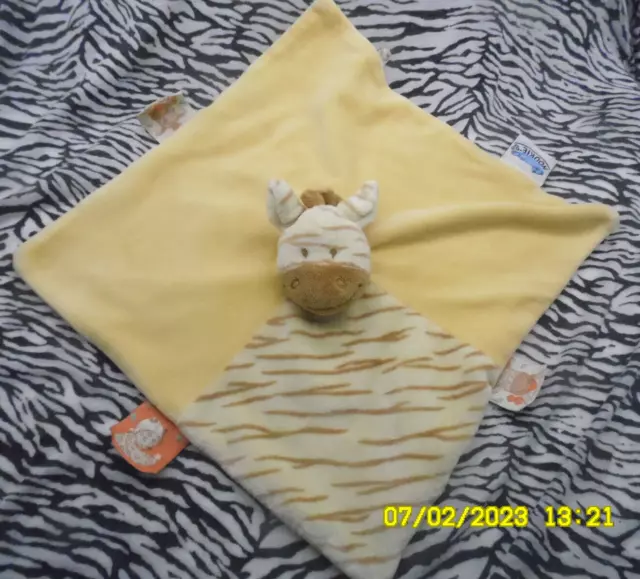 Ck/ Noukies Doudou Zebre  Plat Carre Jaune Marron Bandana Orange 29/29Cm Tbe