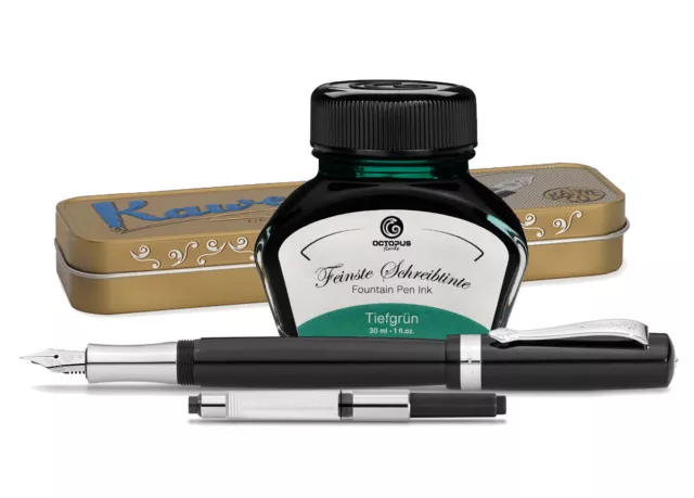 Kaweco Student Füllhalter mit 30ml Füllhaltertinteund Etui Black, Grün