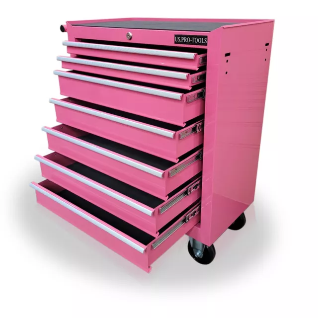 431 Us Pro Tools Affordable Steel Chest Pink Tool Box Roller Cabinet 7 Drawers
