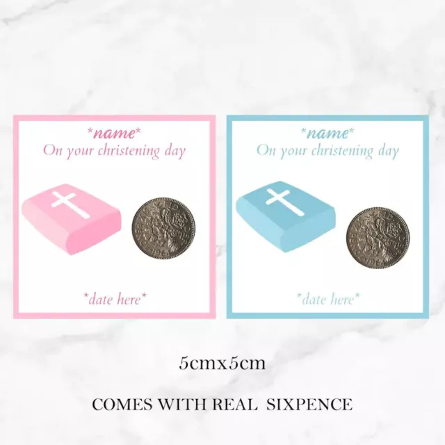 Personalised Christening / Baptism Lucky Sixpence Token Gift - Bible Design