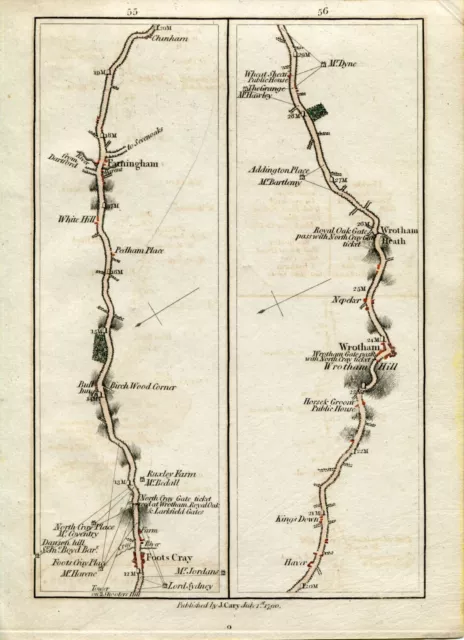 1790 John Cary Road Map 55/56 Foots Cray, Farningham, Kingsdown, Wrotham, London