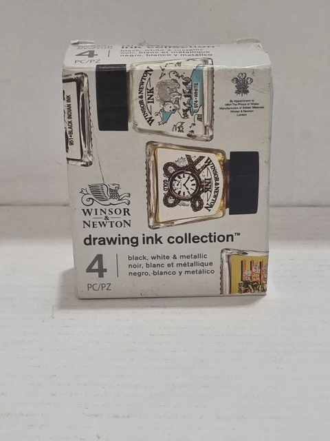 Colección de tinta de dibujo Winsor & Newton - conjunto de 4 negros, blancos y metálicos