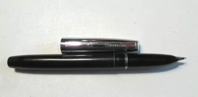 Vintage Sheaffer Black Barrel and Silver Cap Fountain Pen Hooded Nib U.S.A.