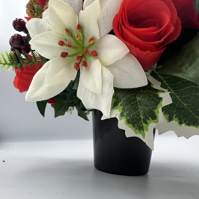 Quality Artificial Christmas  Arrangement Grave vase / Memorial / Crem Pot Red 3