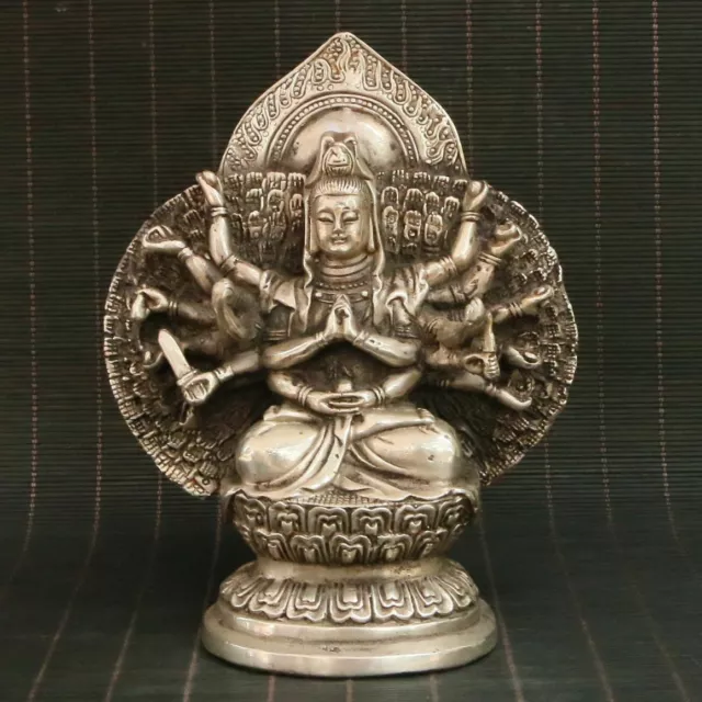 Chinese exquisite Silver copper Handmade make Thousand hands Buddha statu  00256
