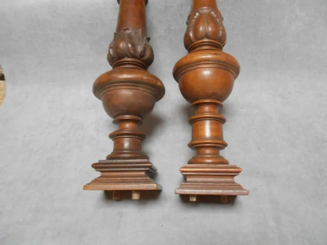 2 Antique French turned Wood WALNUT Columns Balusters