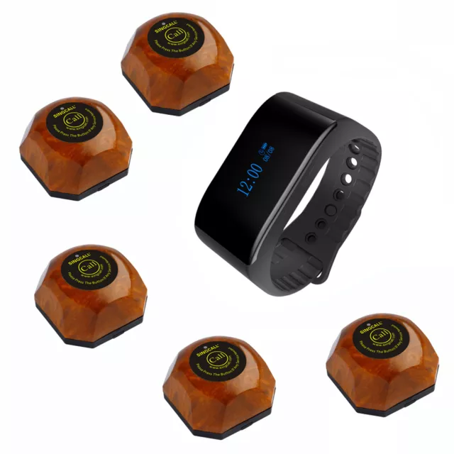 SINGCALL Wireless Calling Pager Systems 1 New Waterproof Watch, 5 Waiter Pagers