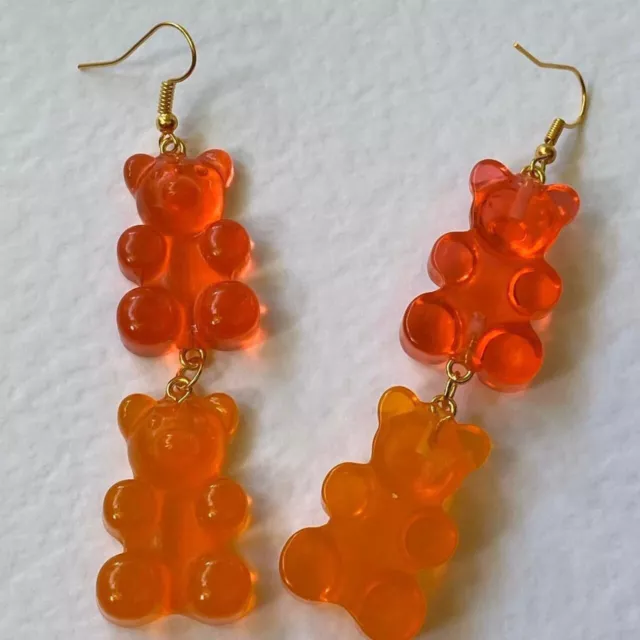 Large double gummy bear earrings , made from Resin Kitsch Fun 7.5 cm Long