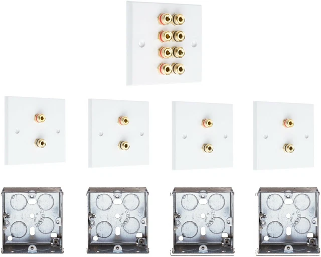 4.0 SURROUND SOUND Audio AV Speaker Wall Face Plate Kit + Back Boxes ...