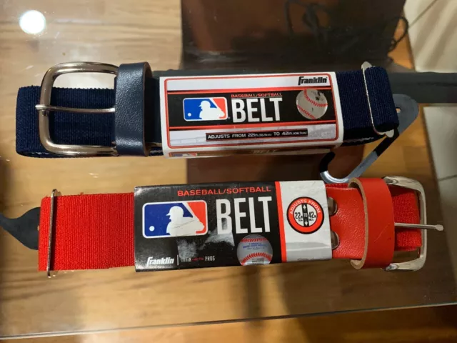 2 Franklin MLB Baseball/Softball Adjustable Elastic Belt 22"-42 Red and blue NWT