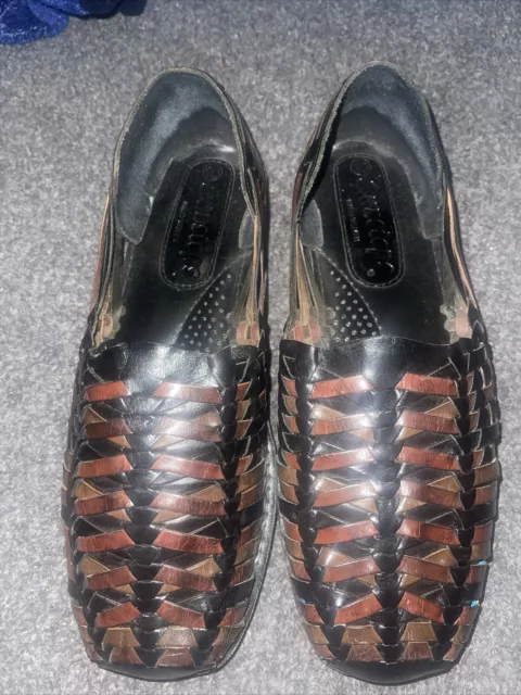 SUNSTEPS BROADBAY MEN'S Hand Woven Leather Huarache Loafer Sandal Black ...