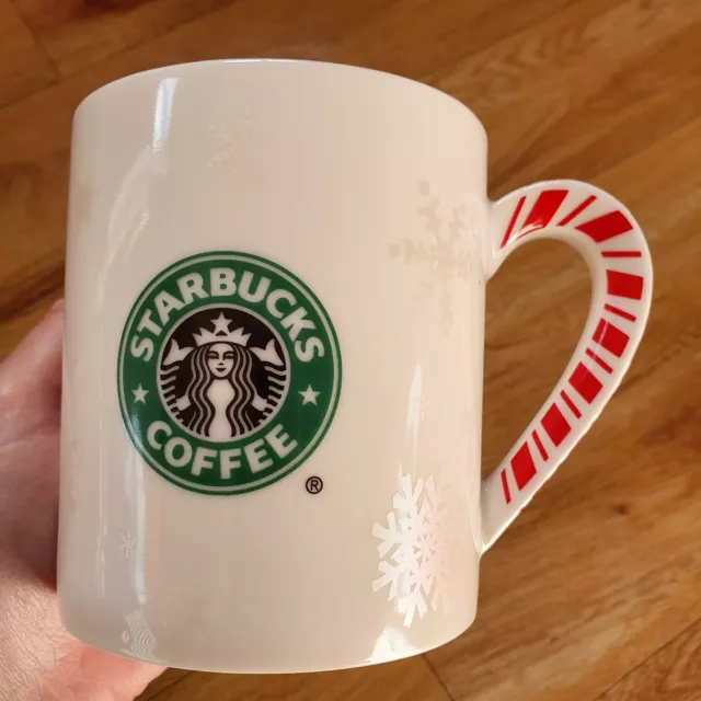 Starbucks Mug Cup Candy Cane Snowflakes White Red Coffee Christmas Barista