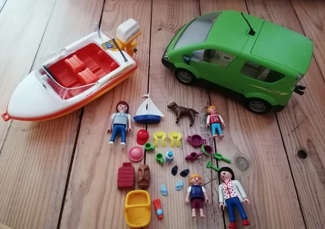 Playmobil Voiture Familiale Avec Bateau Jeu De Construction Con pas cher