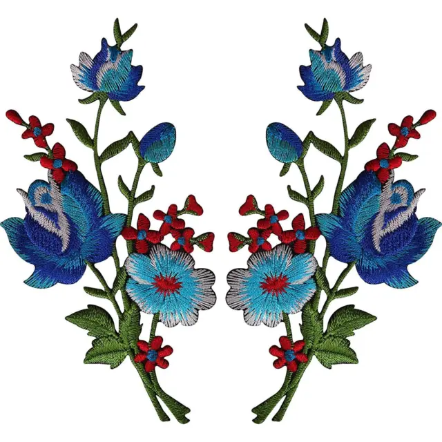 Paar Blumen bestickte Patches Eisen Nähen Blumenmuster Aufnäher Abzeichen Handwerk Applikation