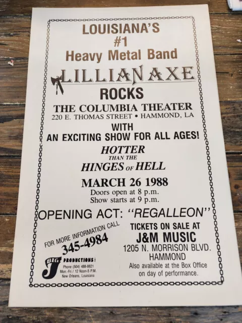 Vtg Heavy Metal Band Poster Show 1988 Lillian Axe 14"