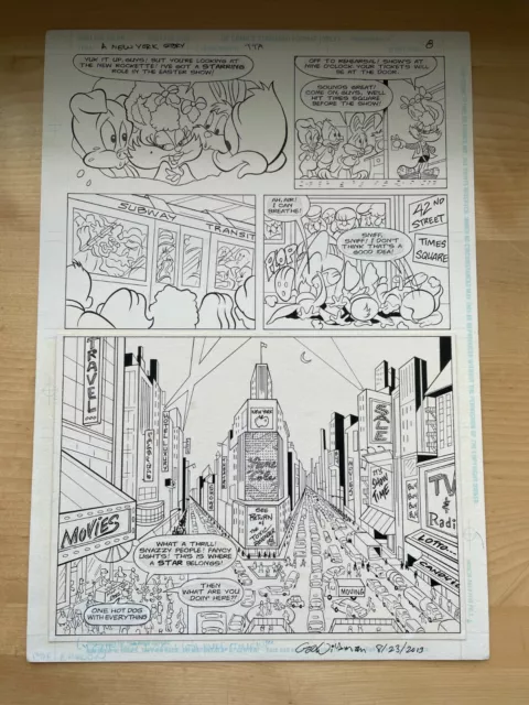 TINY TOONS original comic art BUSTER BABS NEW YORK hot dog TIMES SQUARE ROCKETTE