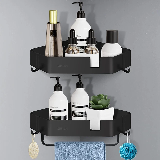 Mensola Da Doccia Angolare Senza Foratura - 2 Livelli In Metall Con Ganci, Argento - Foto 4