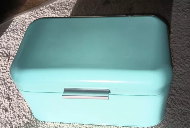 Tin Bread Box Turquoise American Style Household Hinged Iron  Green Counter Top