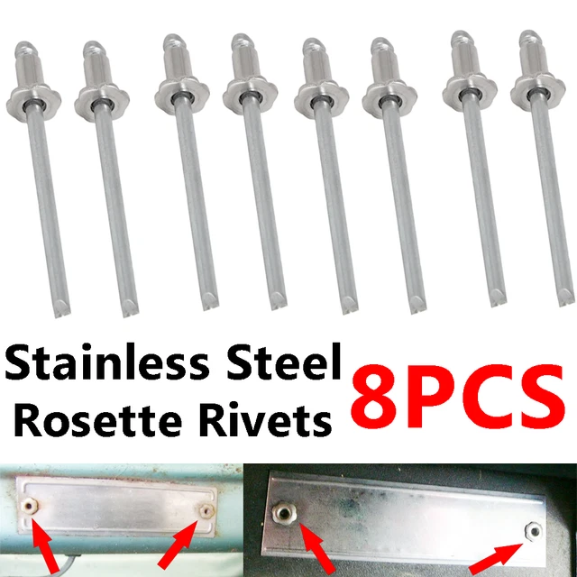 8pcs Stainless Steel Rosette Rivets For GM Ford AMC Cars All Model VIN Door Tags 8pcs Stainless Steel Rosette Rivets For GM Ford AMC Cars All Model VIN Door Tags