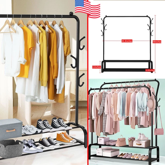 2Bar Metal Garment Rack Heavy Duty Closet Organizer Clothes Hanger Shoes Storage