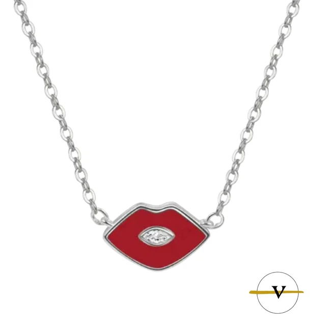 Collana Bocca Labbra Rosse In Acciaio Inox 316L - Regalo Donna Con Ciondolo - Foto 13