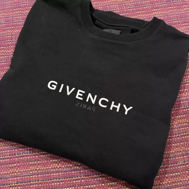 L Givenchy Black Crewneck Logo Front Back Paris SpellOut Pullover/Sweatshirt