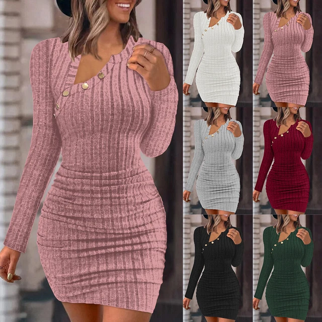sachin and babi light blue dress HHWY Women's Winter Dress Long Sleeve Warm Knitted Dresses for Women Winter  Elegant Plain VNeck Sexy Tight Short Mini Dress with Zip Women Jumper