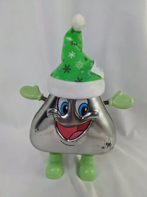Hershey Kiss Metal Tin Container Green Christmas Hat Boots 7 Inch