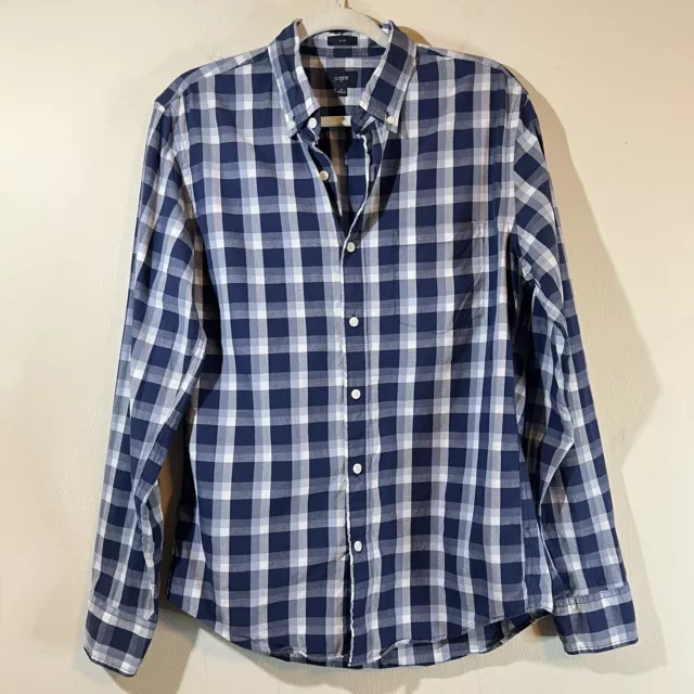 J.Crew Factory Men's Button Down Shirt Sz Medium Blue White Plaid Slim Fit