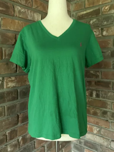 Ralph Lauren Sport Womens V Neck Tee Kelly Green Polo Size Large EUC