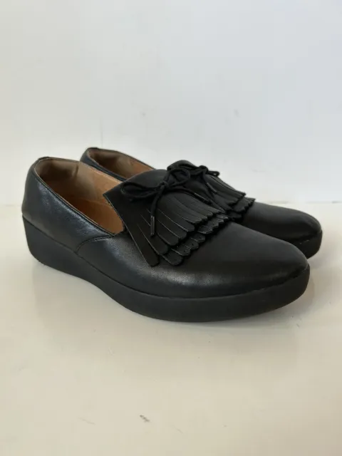 Fitflop Shoes Womens Size 8.5 Superskate Fringe Black Slip On Comfot Loafers