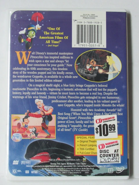 Pinocchio (Dvd, 1940, Limited Issue) Walt Disney Movie, Like-New, Free Shipping 2