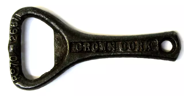 vintage CROWN CORK cast iron shorter 3" beer bottle opener *