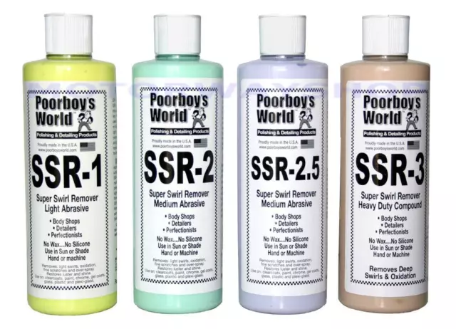 Poorboys SSR FULL Kit Inc SSR 1/2/2.5/3 Super Swirl Remover Compound Abrasive