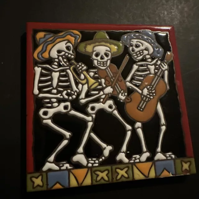 Day of Dead Mariachis Earthtones Mexican Tile, 6x6