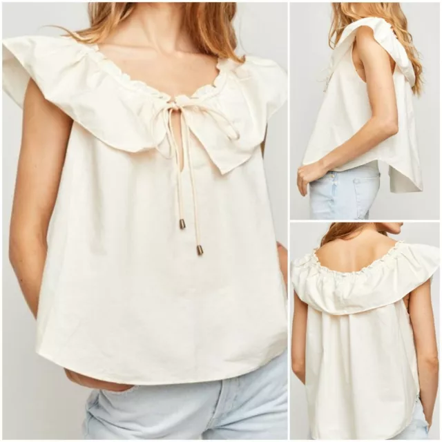 Free People Far Out Ruffle  Poplin Top  Size  XS