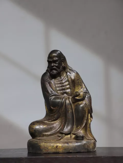 8.7" Antique Tibet Tibetan Buddhism temple Bronze gilt Dharma Patriarch statue