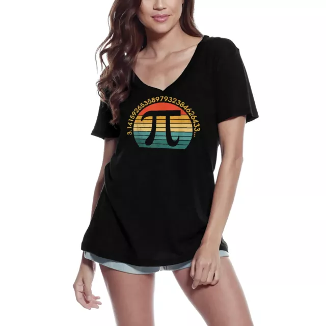 Camiseta de Cuello V para Mujer Retro Sunset Pi Day - Math Lover Teachers