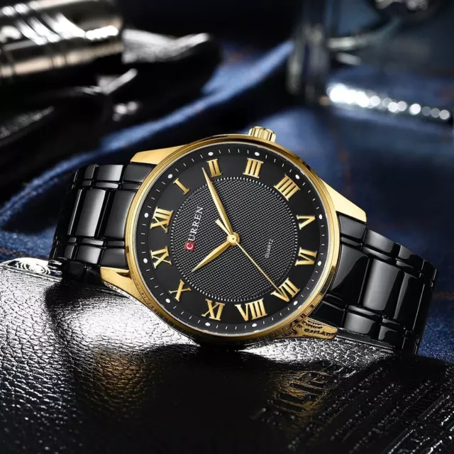 Orologio Da Polso Curren 8409 Uomo Analogico Quarzo Luxury Nero Oro lac