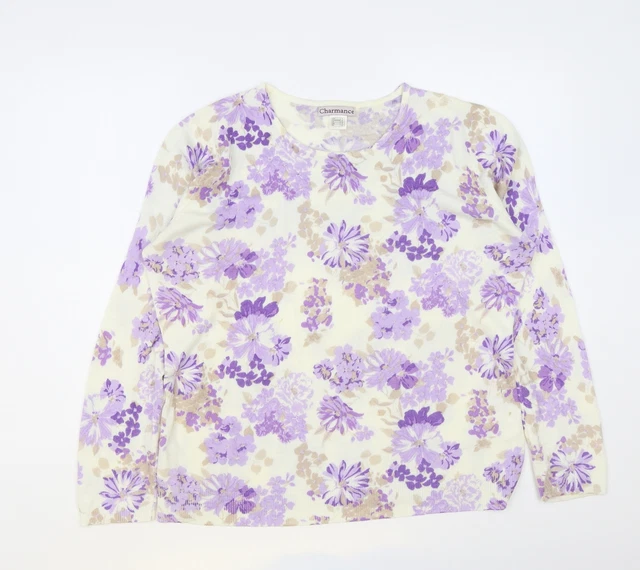 Maglione con pullover acrilico multicolore da donna collo rotondo floreale taglia