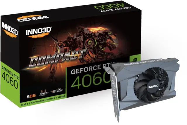 INNO3D nVidia GEFORCE RTX 4060 COMPACT 2460MHz / 17Gbps, 8G GDDR6, 3xDP+HDMI,...