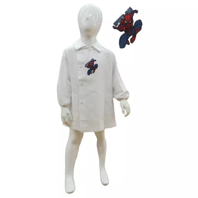 Grembiule Spiderman Marvel Scuola Asilo Ricamato Bianco Cotone 2/6 Anni