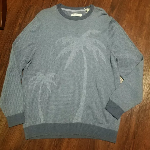 tommy bahama palm tree stripe crew sweater blue  M/M mens