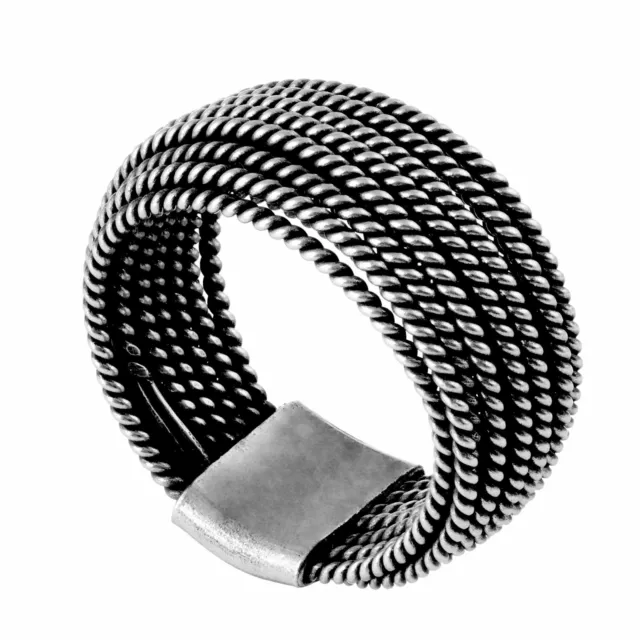 Solid Silver Ring Karen Hill Tribe WIde Multi Band Twisted Rope - 81stgeneration