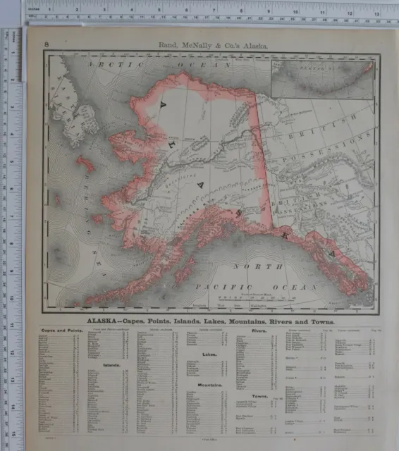 1890 Original Map Alaska Capes Points Islands Lakes Rivers & Towns Egowik Ivans