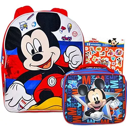 Juego de Mickey Mouse 16" Mochilas Escolares con Lonchera y Pegatinas Para Niños