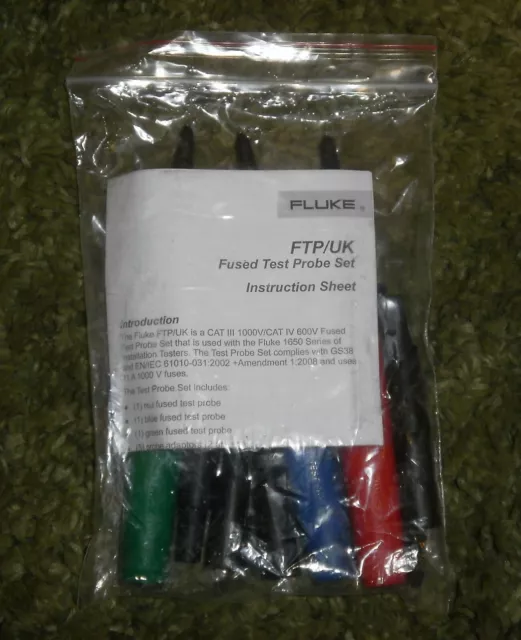 Genuine Fluke FTP/UK Fused Test Probe Set | Red, Blue, Green.