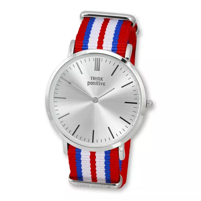 THINK positive Damen Uhr Casual Nylon Armband-Uhr Classic rot weiß UTP3055R